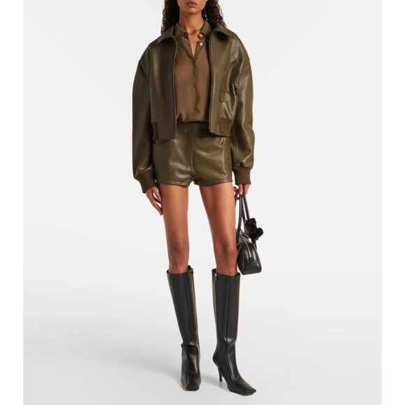 Norma Kamali High Waist Jean Short in Bark Small New Womens Vegan Faux Leather - Picture 11 of 16